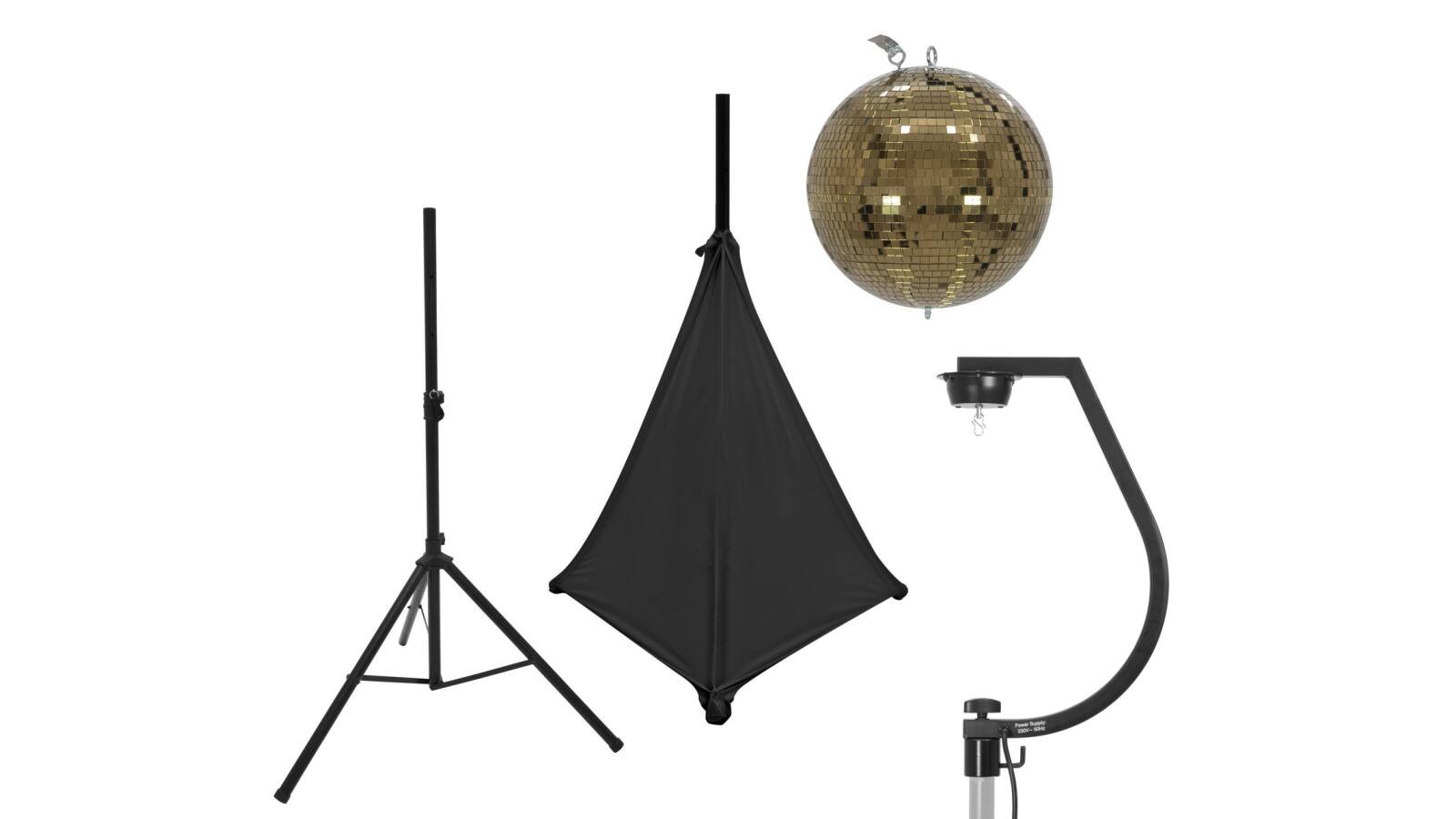 EUROLITE Set Spiegelkugel 30cm gold mit Stativ und Segel schwarz