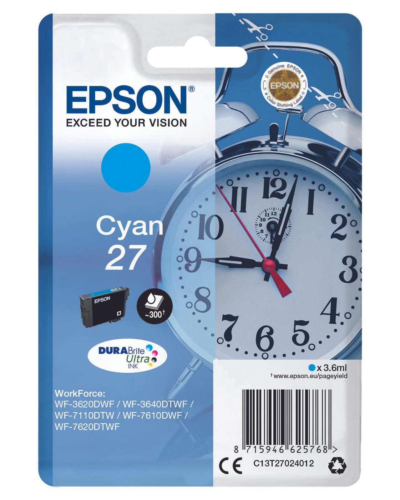 Epson Original 27 Wecker Druckerpatrone - cyan (C13T27024012)
