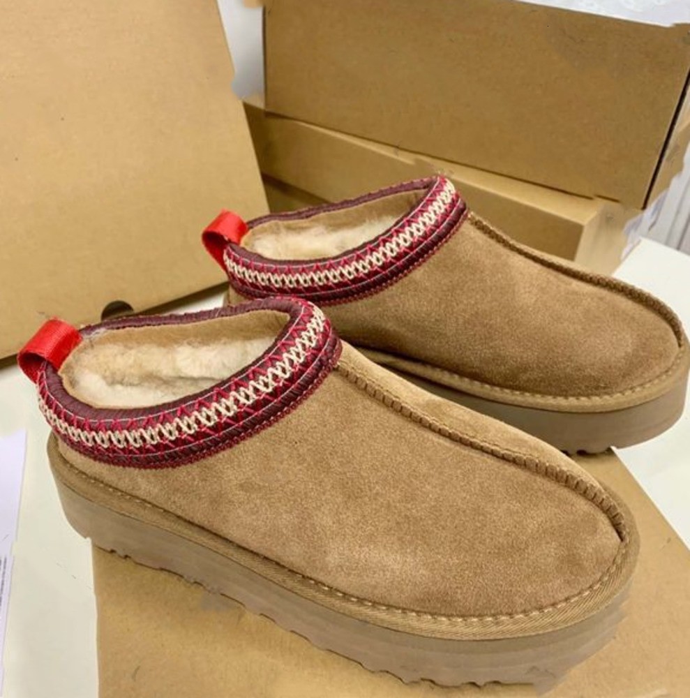 Tasman Slippers Chestnut Fur Slides Sheepskin Shearling Tazz NEW Mules Women Men Ultra Mini Platform Boot Slip-on Shoes Suede Upper Comfort Fall
