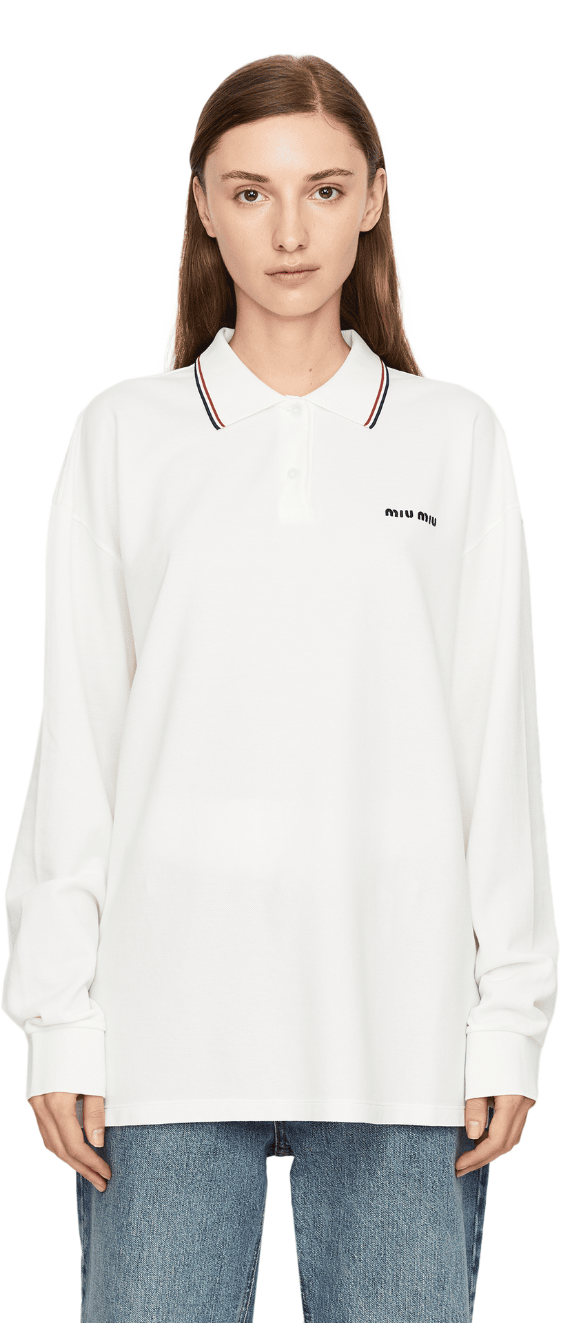 Langärmliges Poloshirt Weiß