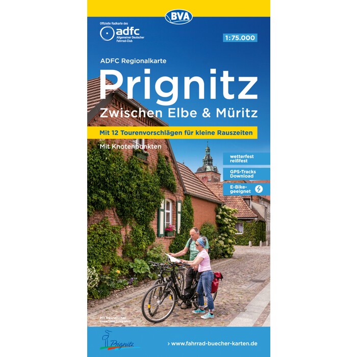 ADFC-Regionalkarte Prignitz, 1:75.000, mit Tagestourenvorschlägen, reiß- und wetterfest, E-Bike-geeignet, mit Knotenpunkten, GPS-Tracks Download,