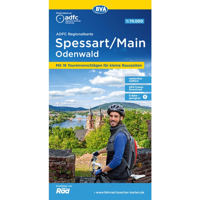 ADFC-Regionalkarte Spessart/Main/Odenwald, 1:75.000, mit Tagestourenvorschlägen, reiß- und wetterfest, E-Bike-geeignet, GPS-Tracks Download