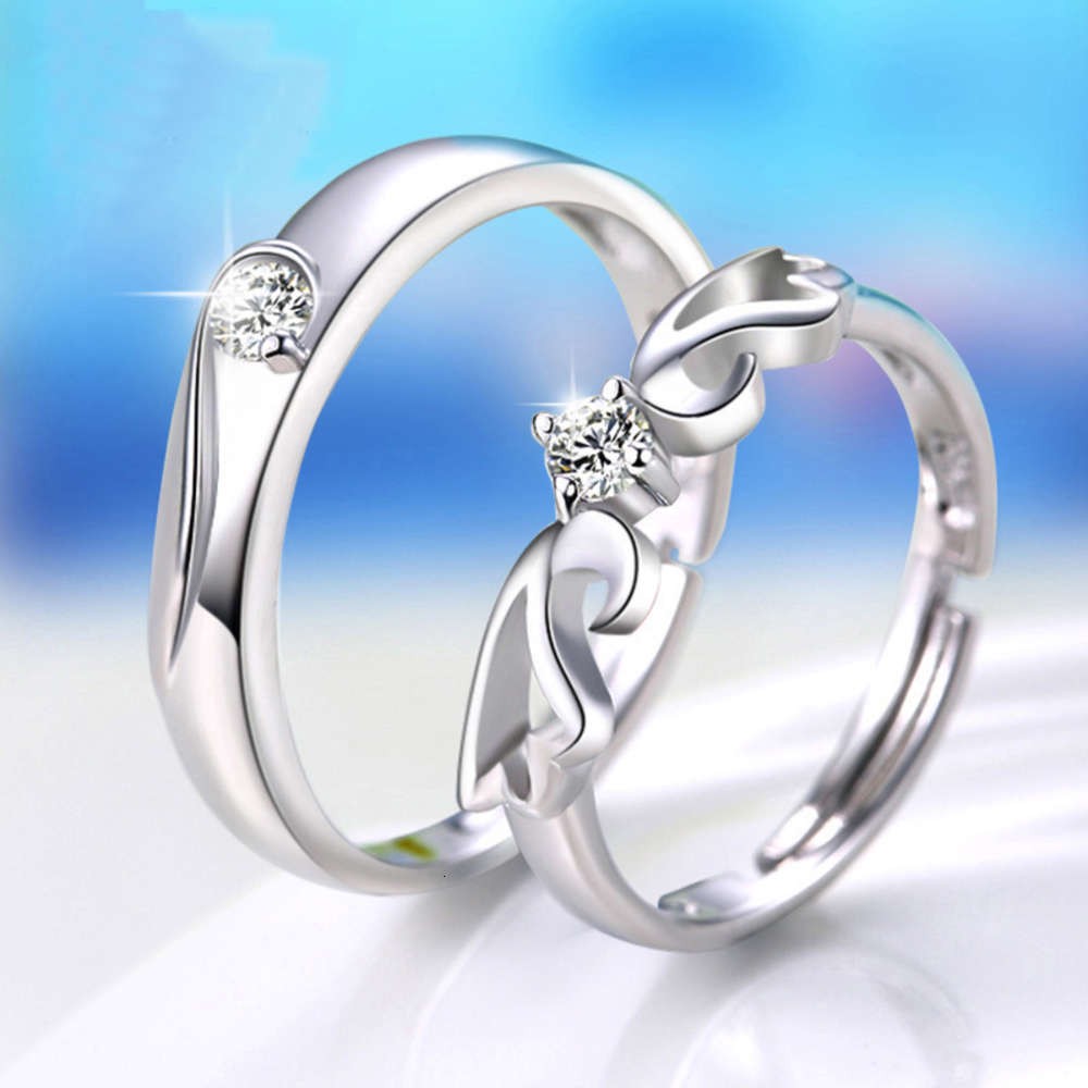 S925 Sterling Silver Ring angel wing lovers creative silver jewelry opening men's and women's proposal ring