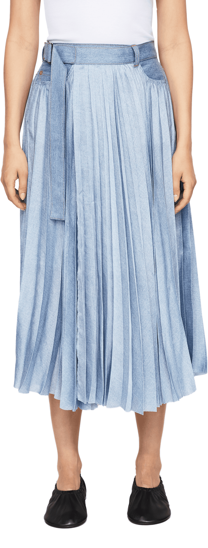 Asymmetrischer Midirock mit Falten Hellblau