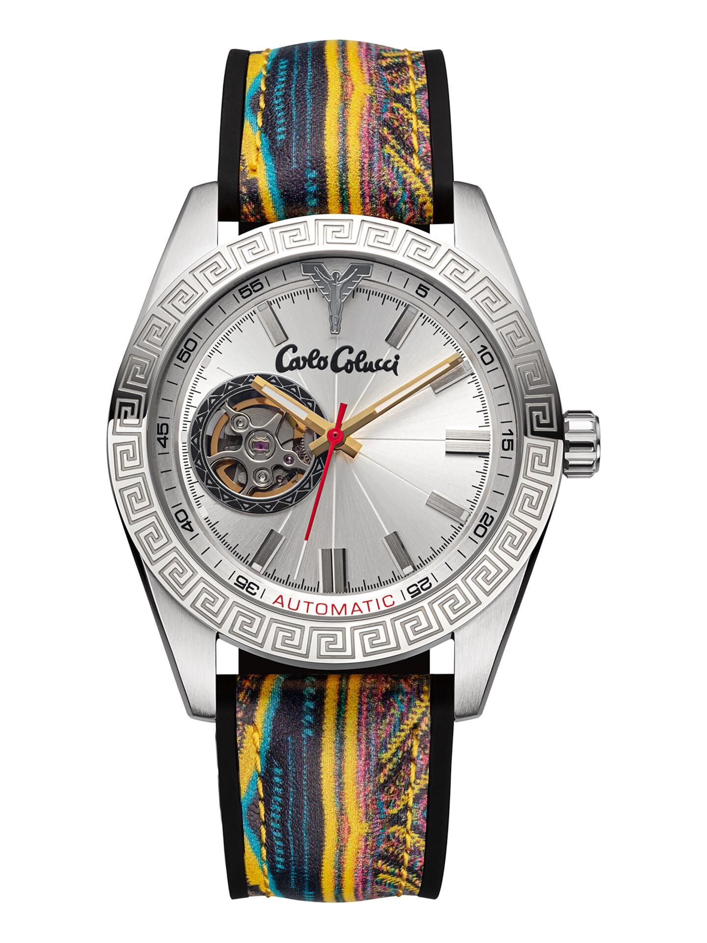 Carlo Colucci Runde Edelstahluhr mit Silikonarmband - Mehrfarbig