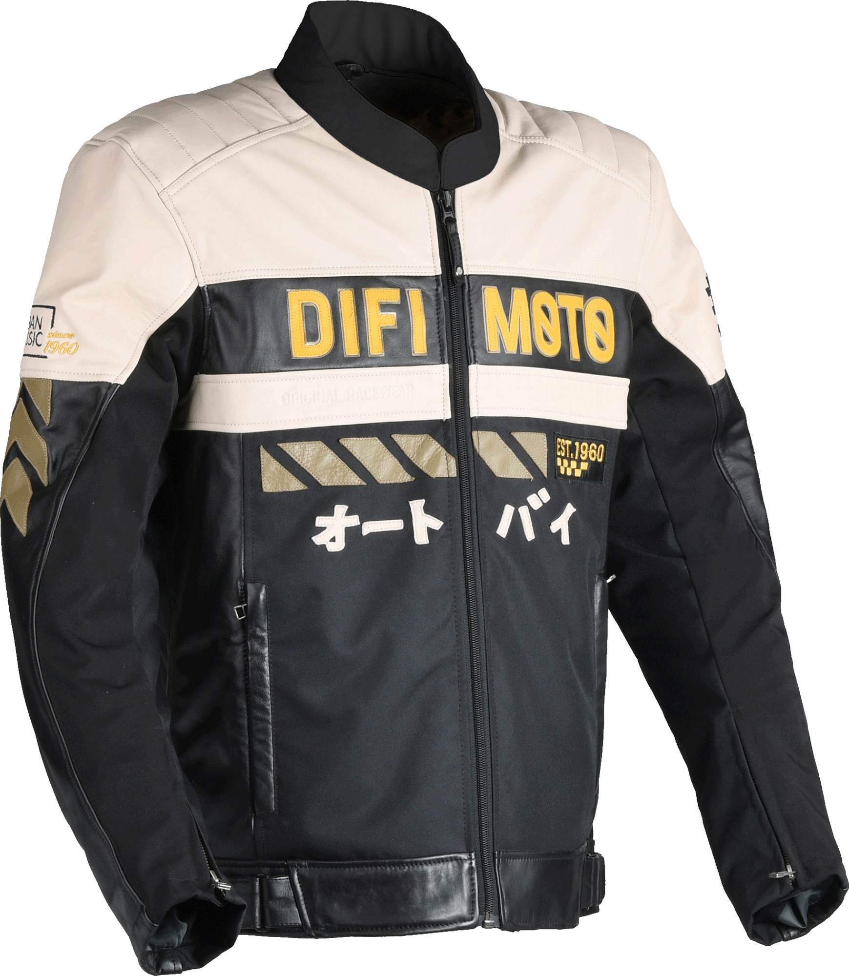 DIFI Iconic Motorrad Lederjacke, schwarz-beige, Größe 52 für Männer