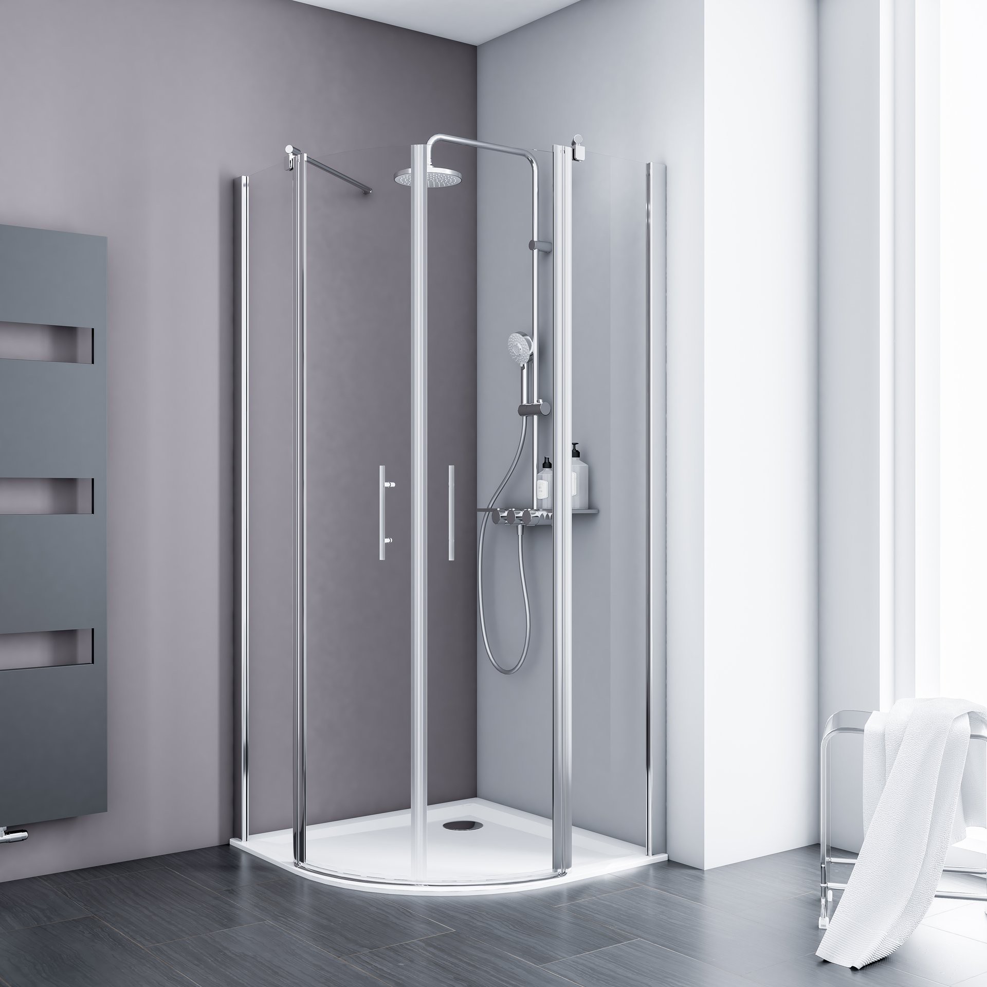 ExpressPlus Alexa Style 2.0 Runddusche mit Duschwanne, alu-natur, 90x90x192cm, Radius 55cm