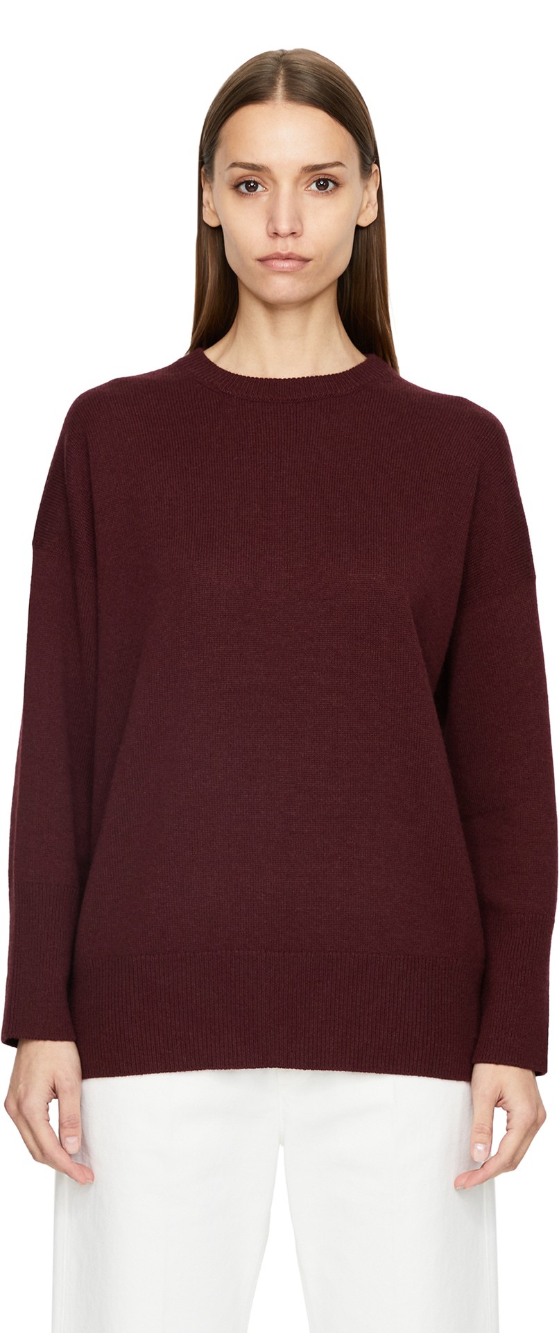 Cashmere-Rundhalspullover Bordeaux