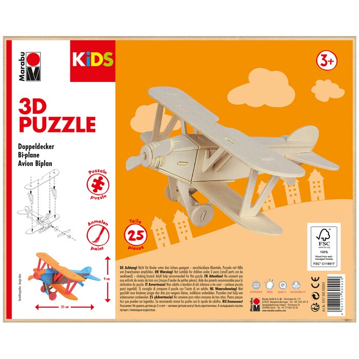 MARABU Kids Holzbastelset Flugzeug 25 Teile natur