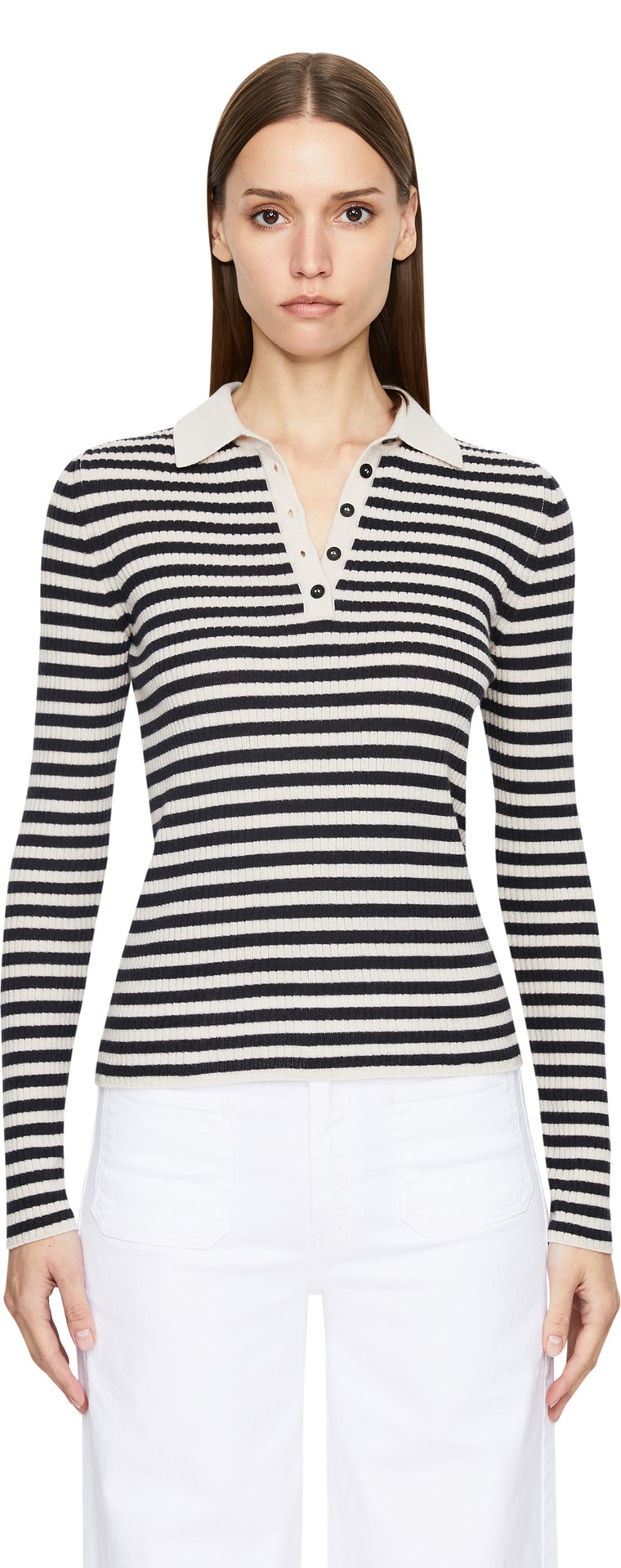 Cashmere-Poloshirt 'Lagertha Stripes' Alabaster/Kajal