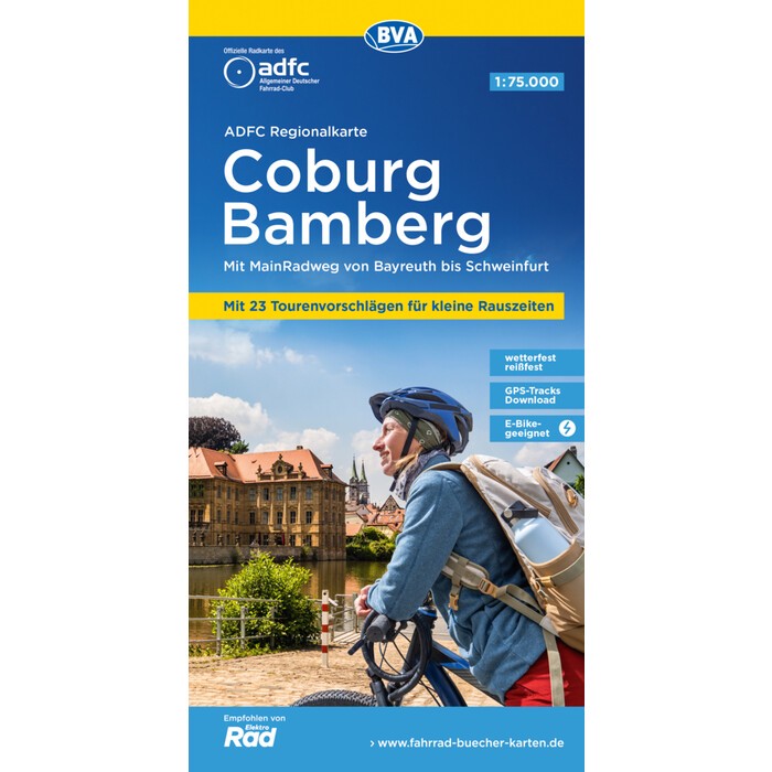 ADFC-Regionalkarte Coburg Bamberg, 1:75.000, mit Tagestourenvorschlägen, reiß- und wetterfest, E-Bike-geeignet, GPS-Tracks Download