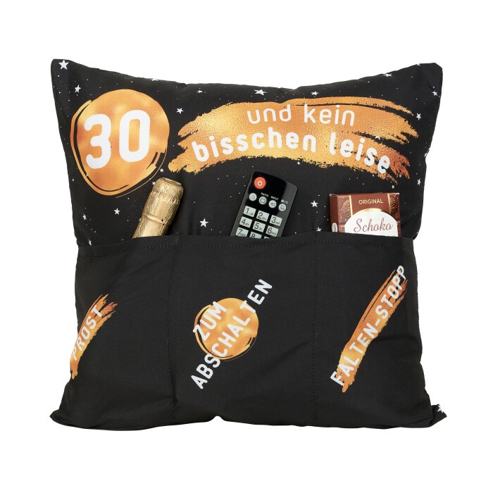 Kissen 30. Geburtstag mit 3 Taschen schwarz
