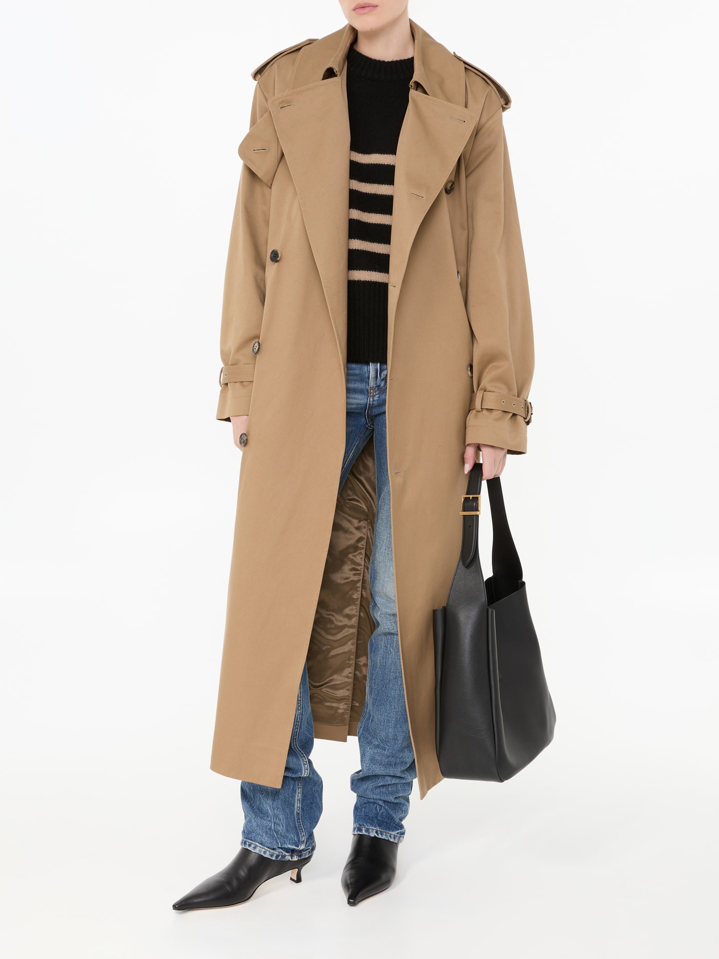Oversized Trenchcoat aus Baumwoll-Serge Beige