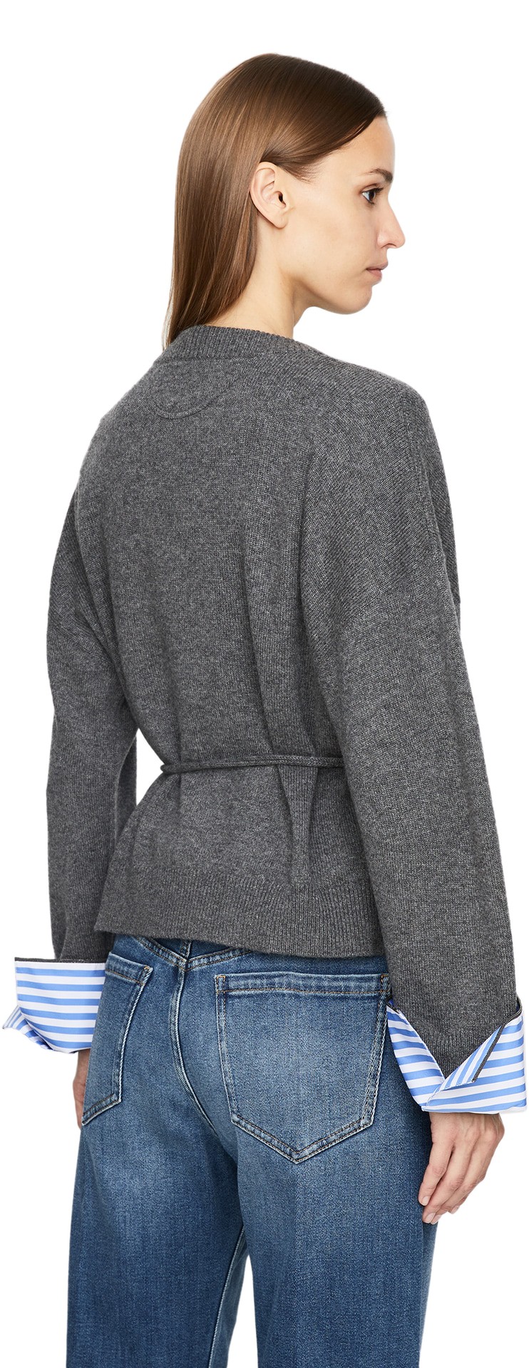 Cashmere-Strickjacke mit Hemd-Details Grau