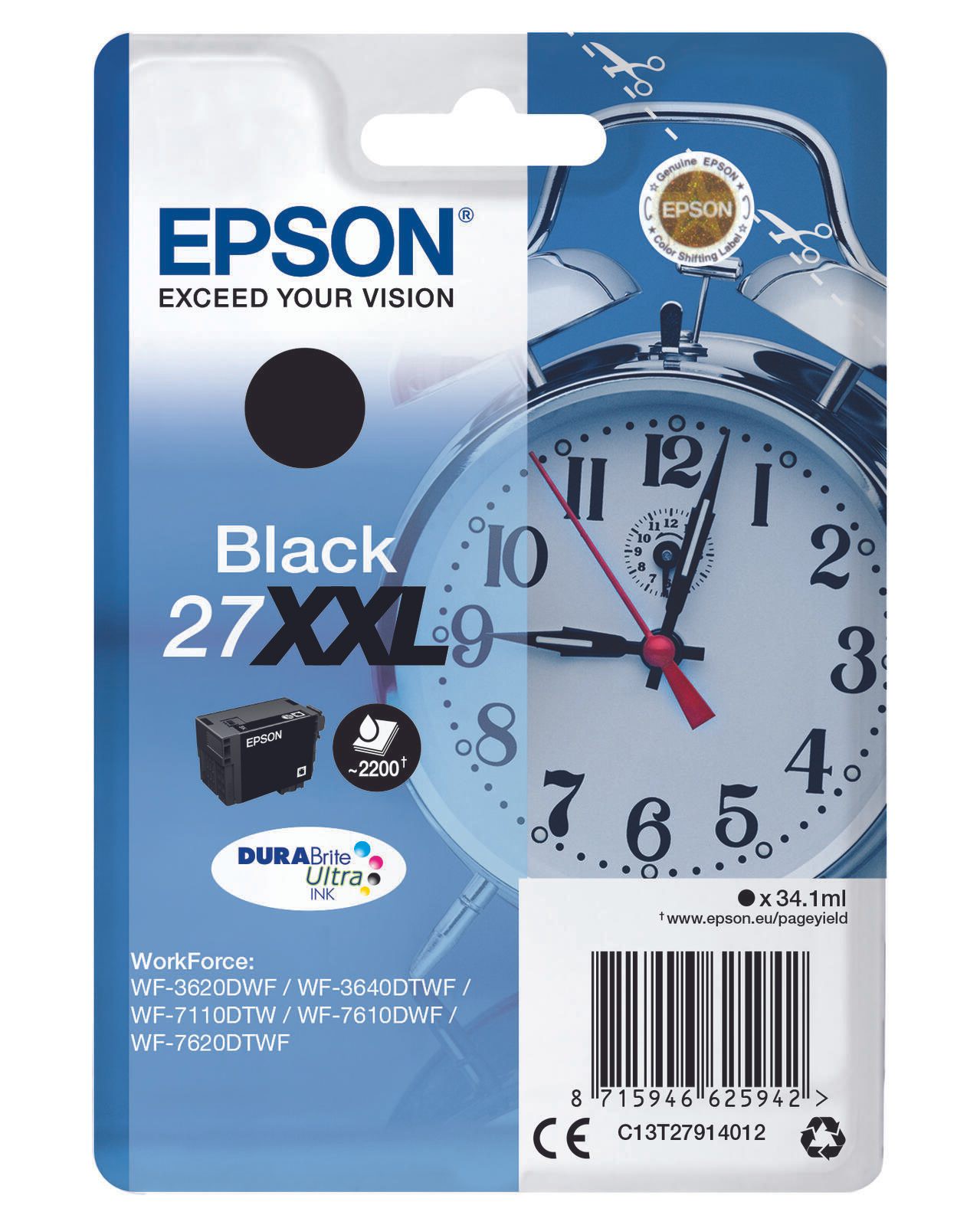 Epson Original 27XXL Wecker Druckerpatrone - schwarz (C13T27914012)