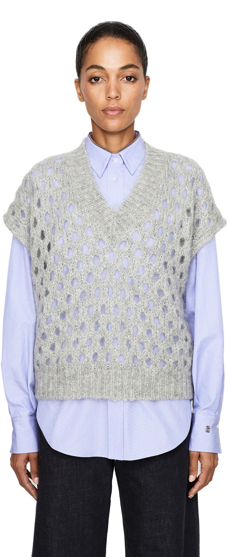 Strickweste mit Pailletten Grau