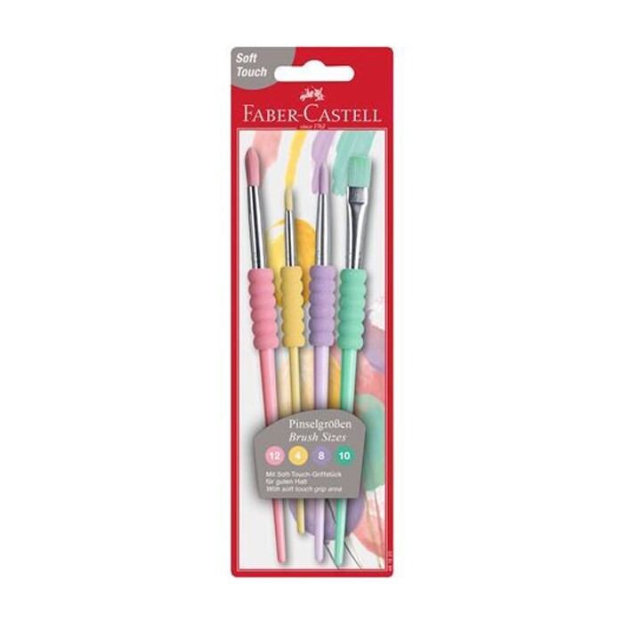 FABER-CASTELL Pinsel-Set Pastell mit Softgriff 4 Stück mehrere Farben