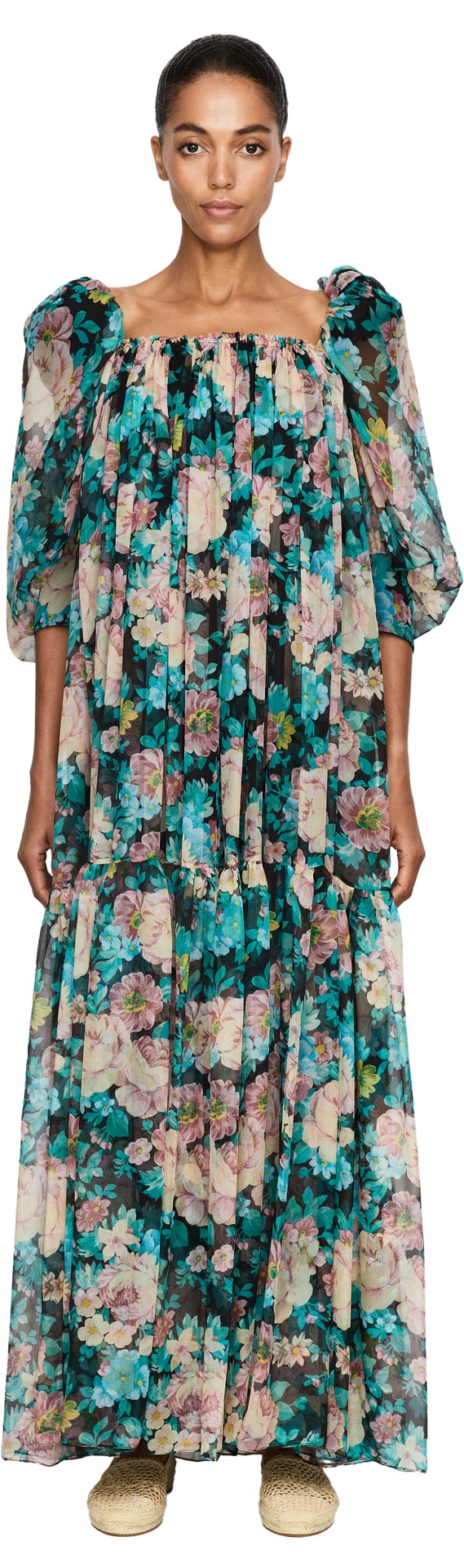 Maxikleid mit Puffärmeln Multi