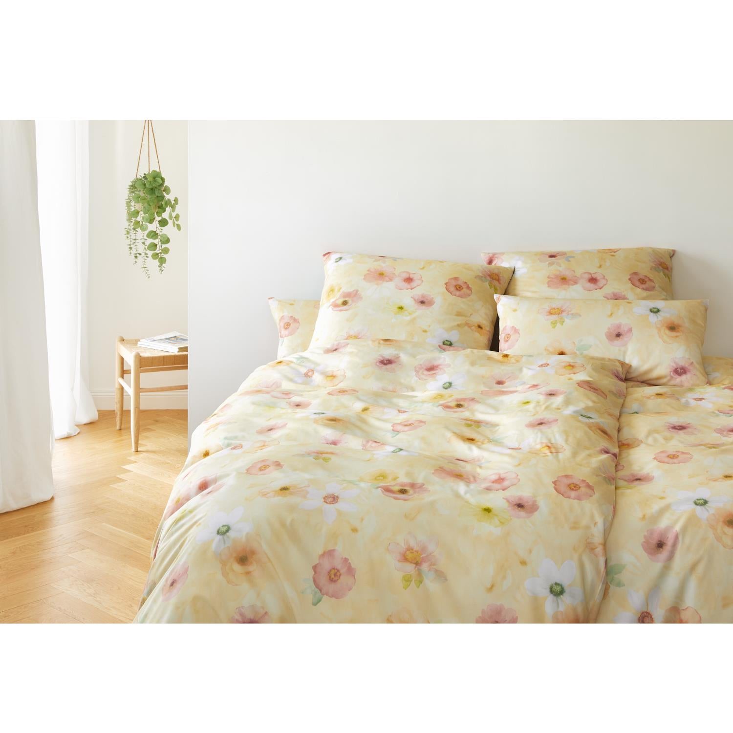 Elegante Mako Satin Bettwäsche Pastel 24519-3 Blumen Gelb 135x200