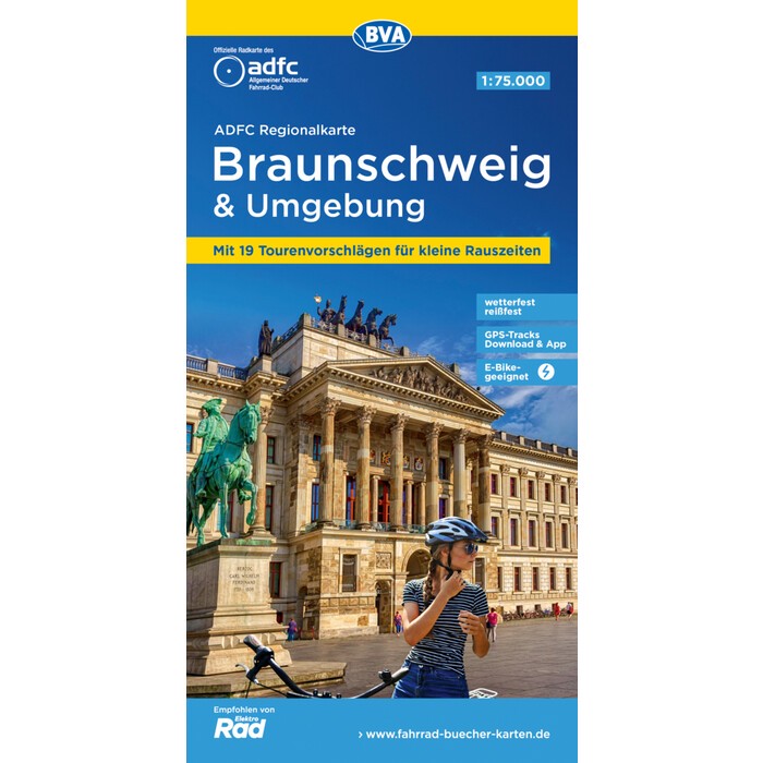 ADFC-Regionalkarte Braunschweig und Umgebung, 1:75.000, mit Tagestourenvorschlägen, reiß- und wetterfest, E-Bike-geeignet, GPS-Tracks-Download
