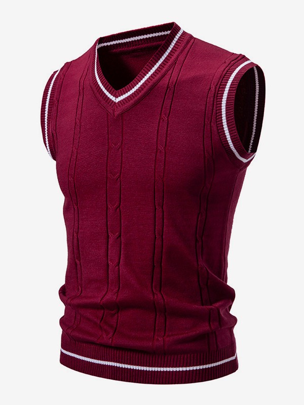Herren Strickpullover V-Ausschnitt Ärmellos Pullover