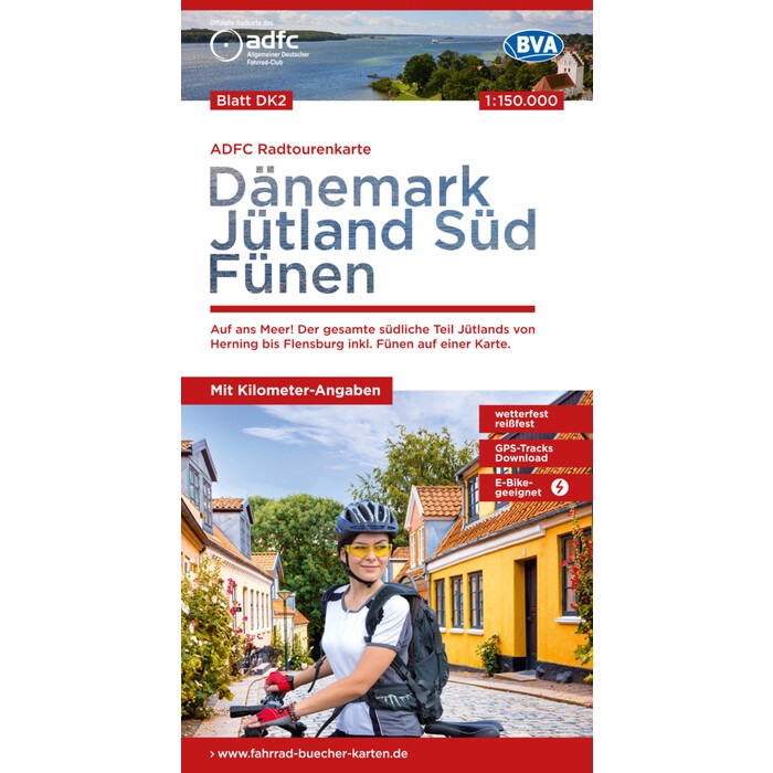 ADFC-Radtourenkarte DK2 Dänemark/Jütland Süd/ Fünen 1:150.000, reiß- und wetterfest, E-Bike geeignet, GPS-Tracks Download, mit Bett+Bike Symbolen,...