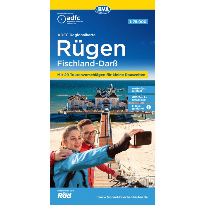 ADFC-Regionalkarte Rügen Fischland-Darß, 1:75.000, mit Tagestourenvorschlägen, reiß- und wetterfest, E-Bike-geeignet, GPS-Tracks-Download