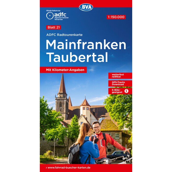 ADFC-Radtourenkarte 21 Mainfranken Taubertal 1:150.000, reiß- und wetterfest, E-Bike geeignet, GPS-Tracks Download, mit Bett+Bike Symbolen, mit...