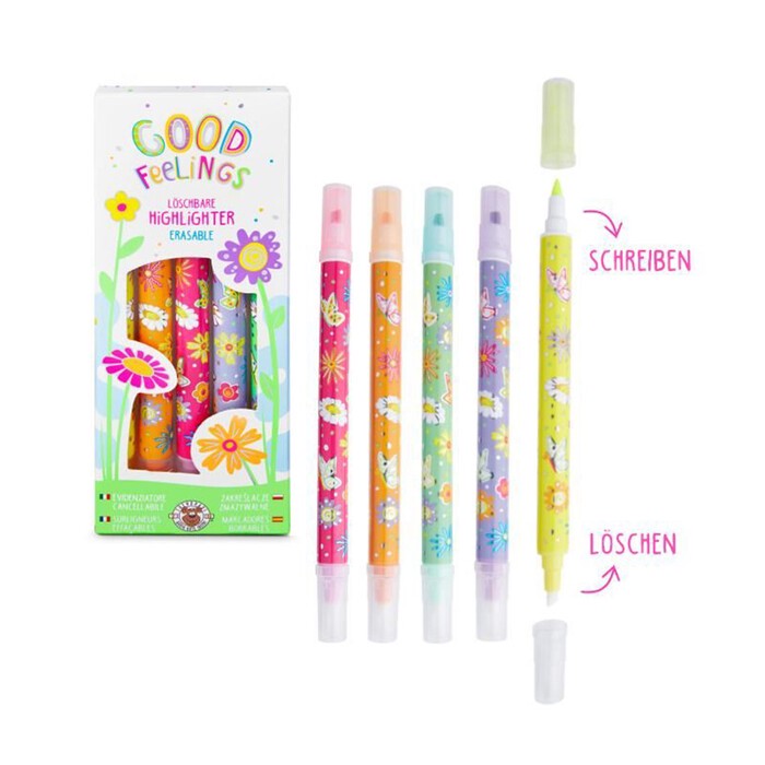 TRENDHAUS Highlighter Serie Flower Power löschbar 5er-Set mehrere Farben