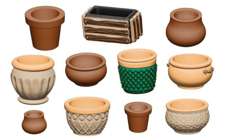 Green Stuff World Pflanztopf Set Resin Gelände Pflanzen Töpfe mini models