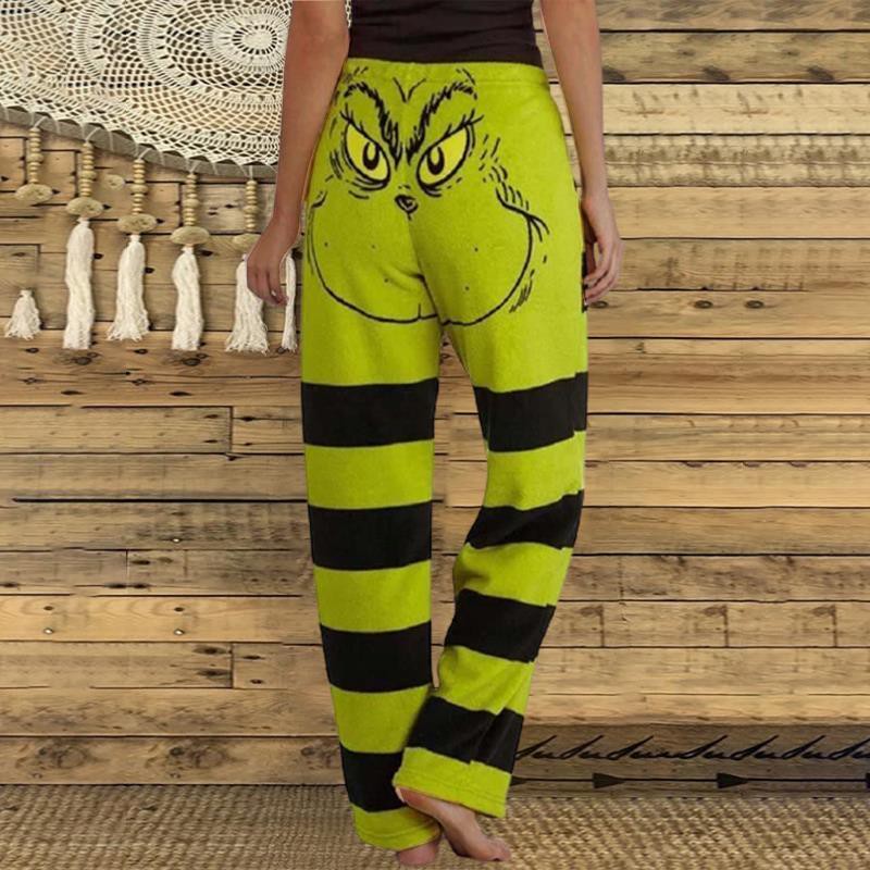 Femmes Tissu Christmas The Grinch Imprimer Visage Pantalon De Pyjama à rayures Confortable Pantalon Casual Pantalon Décontracté