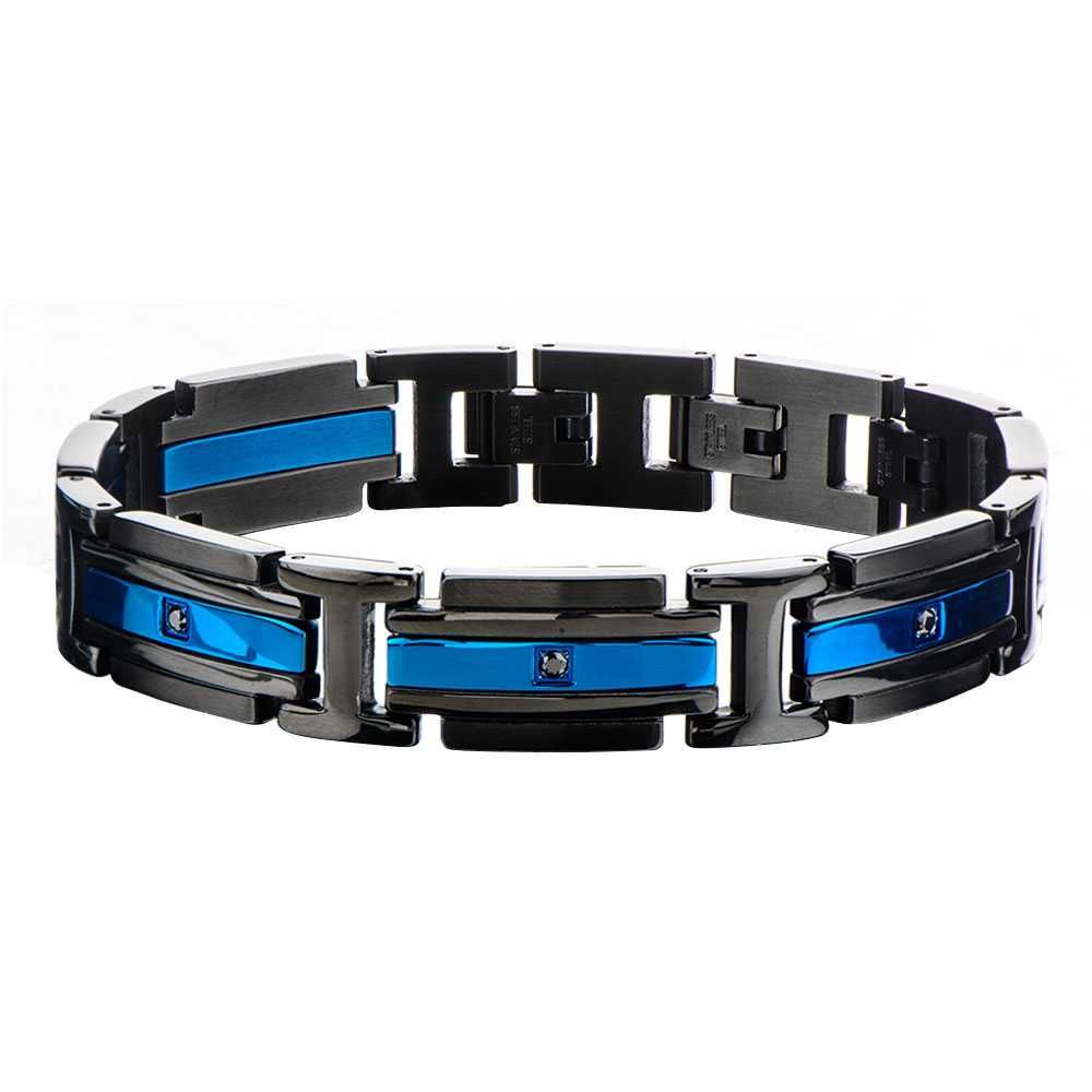 Herre Edelstahl IP Blau Schwarz Armband