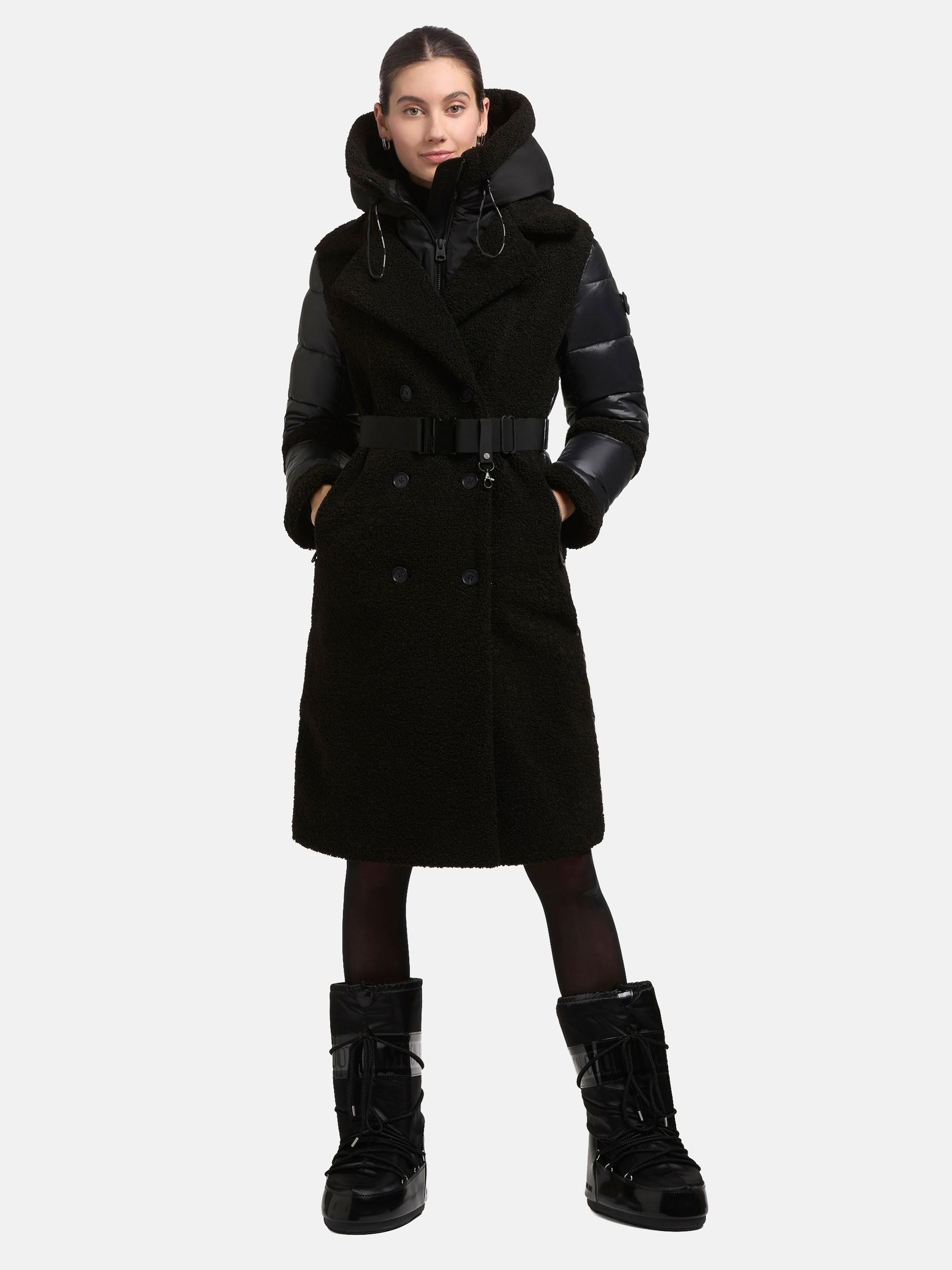 Hybrid-Plüschmantel mit Taillengürtel 