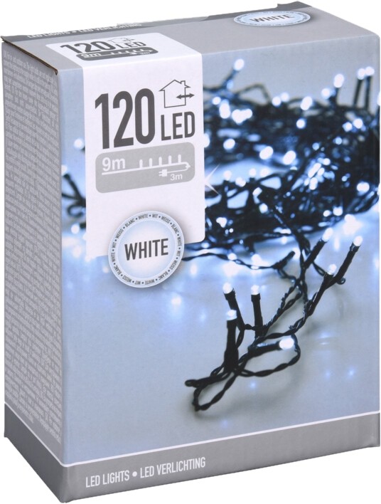 LED-Lichterkette kaltweiß, 120 LEDs, Grünes Kabel, Innen/Außen, 12m