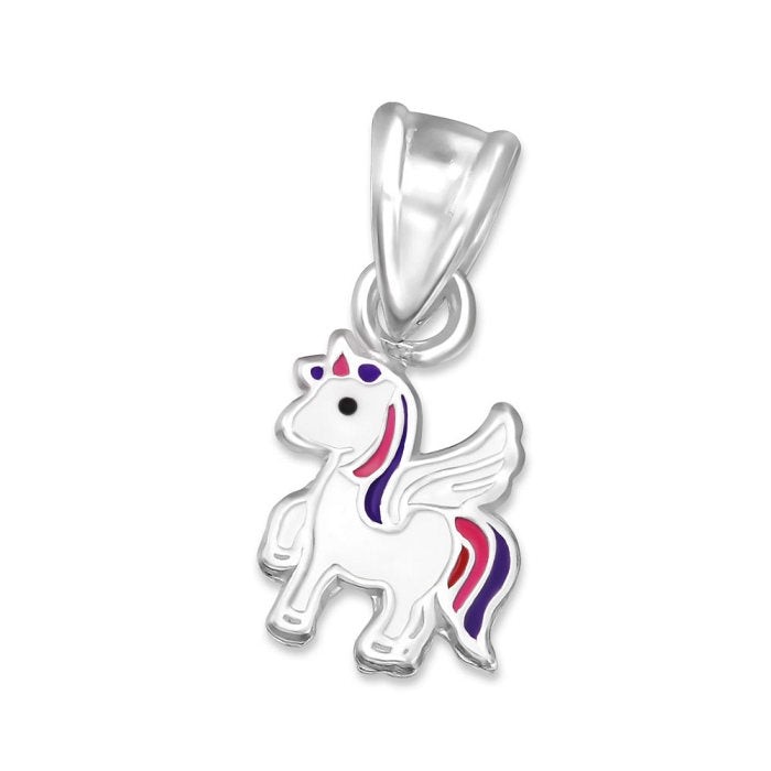 Kinder Kettenanhänger Einhorn Pferd lila/pink Flügel 925er Silber Kinderschmuck Geschenkidee
