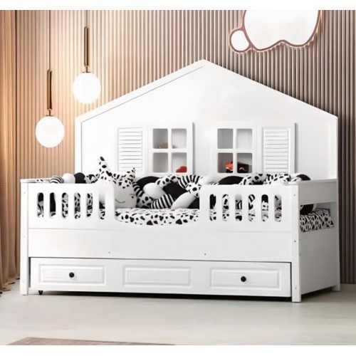 Kinderbett Holzbett Funktionsbett Ausziehbares Weiß Holz Bett 90 x 200