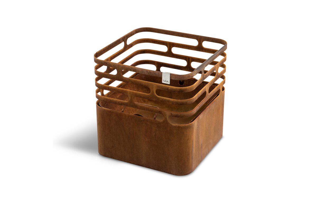 Höfats CUBE Feuerkorb rostig plus Grillhandschuh