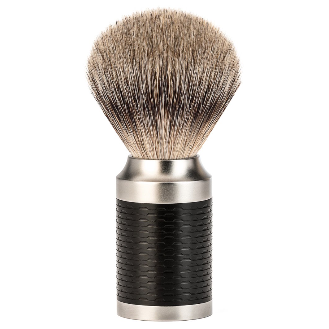 ROCCA Rasierpinsel, Silberspitz Dachszupf, Griffmaterial Edelstahl/schwarz