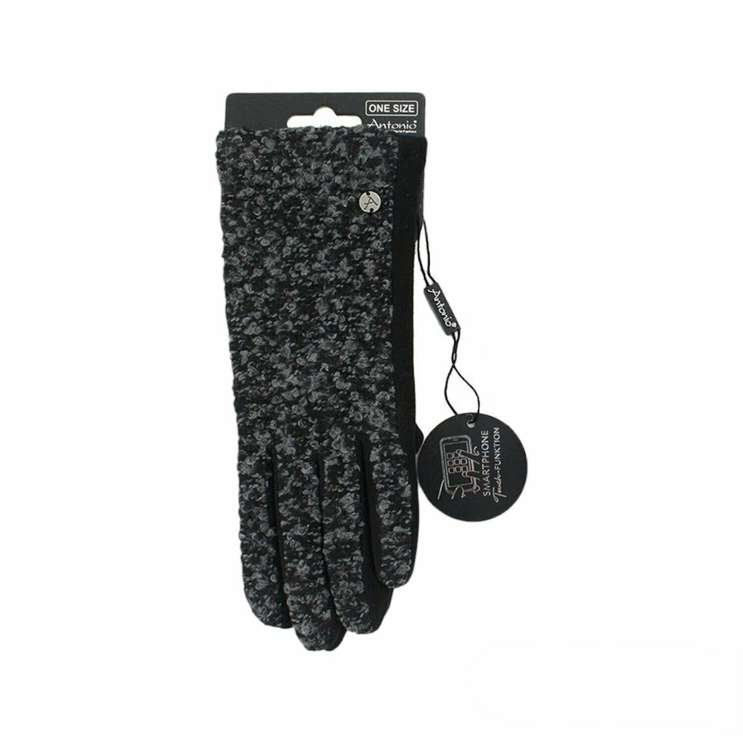 Winter Damen Handschuhe Bouclé » günstige Fingerhandschuhe » Winterhandschuhe mit Smartphone Touch-Funktion - Hellgrau/Schwarz