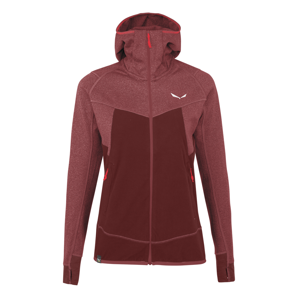 SALEWA - Puez Hybrid Polarlite Damen Fleecejacke Mit Kapuze - Rot (Gr.42)