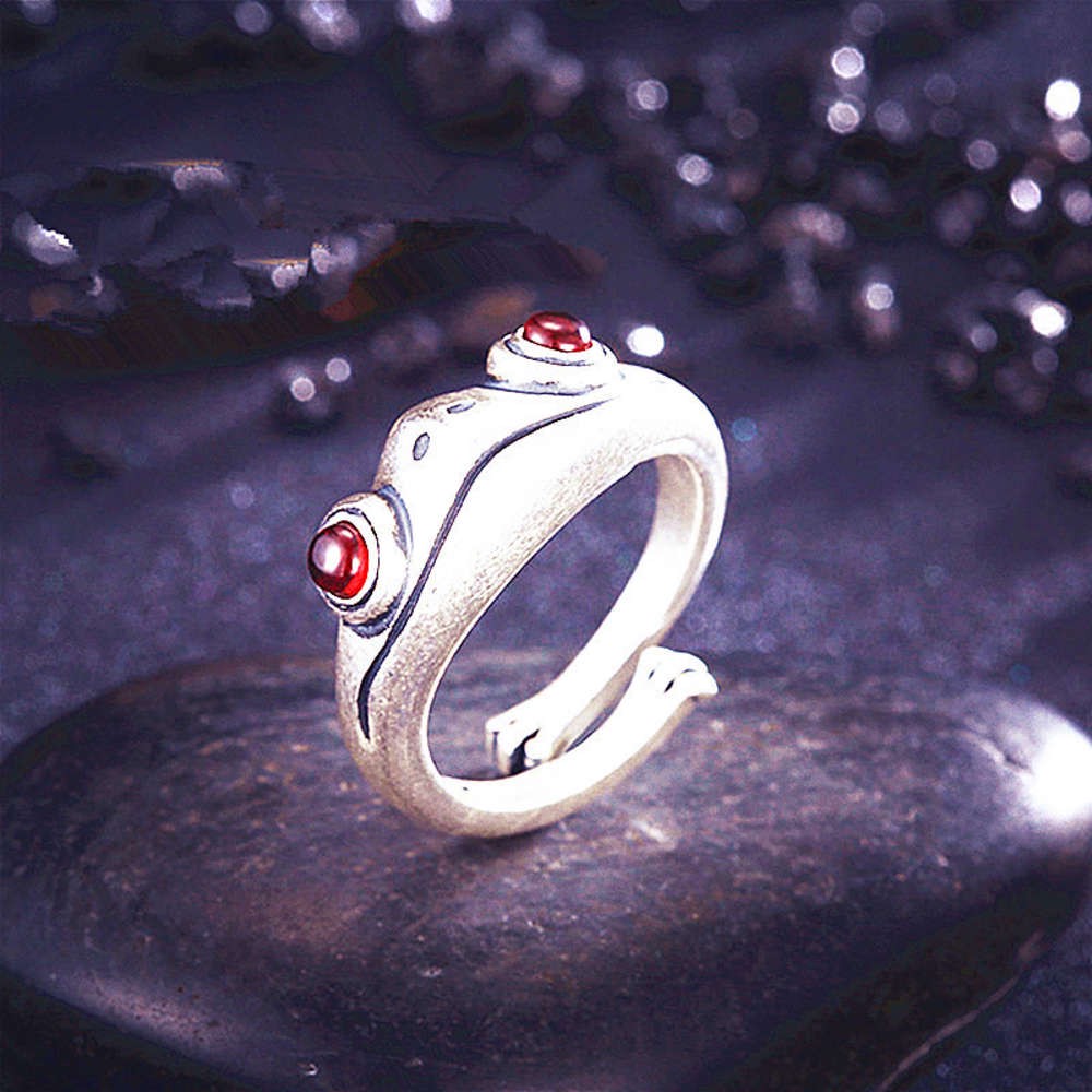 Frog féminine recrutez la fleur de pêche Simple Garnet Creative Personality Ne fondue pas l'ouverture de la bague réglable