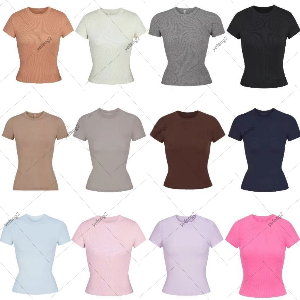 Womens Designer T Shirt skimss t shirt elastic slim fit Kylie same thread cotton round neck base coat