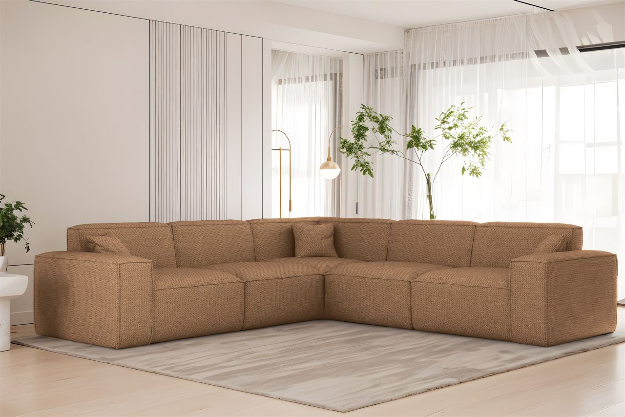 Ecksofa Designersofa CELES PREMIUM in Stoff Artico Rostbraun Seite Universal