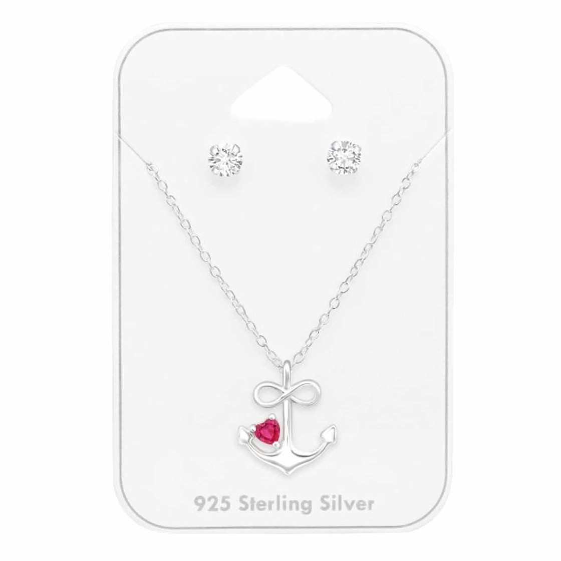 Silberner Anker-Anh?nger mit Zirkonia auf Karte | Elegantes Schmuckset aus 925 Sterling Silber