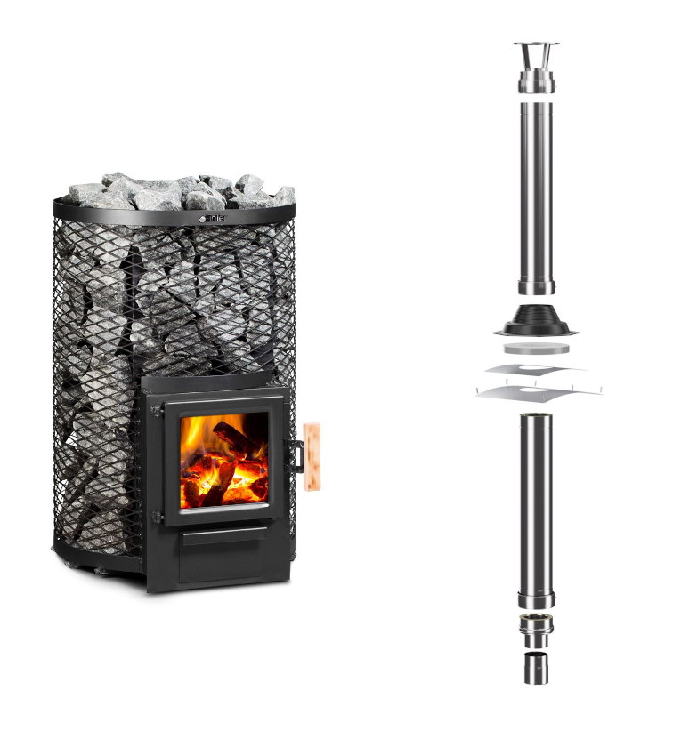 FinTec Saunaofen Kjeld / Leistung 11,8 kW ECO + FinTec Schornstein durch die Decke