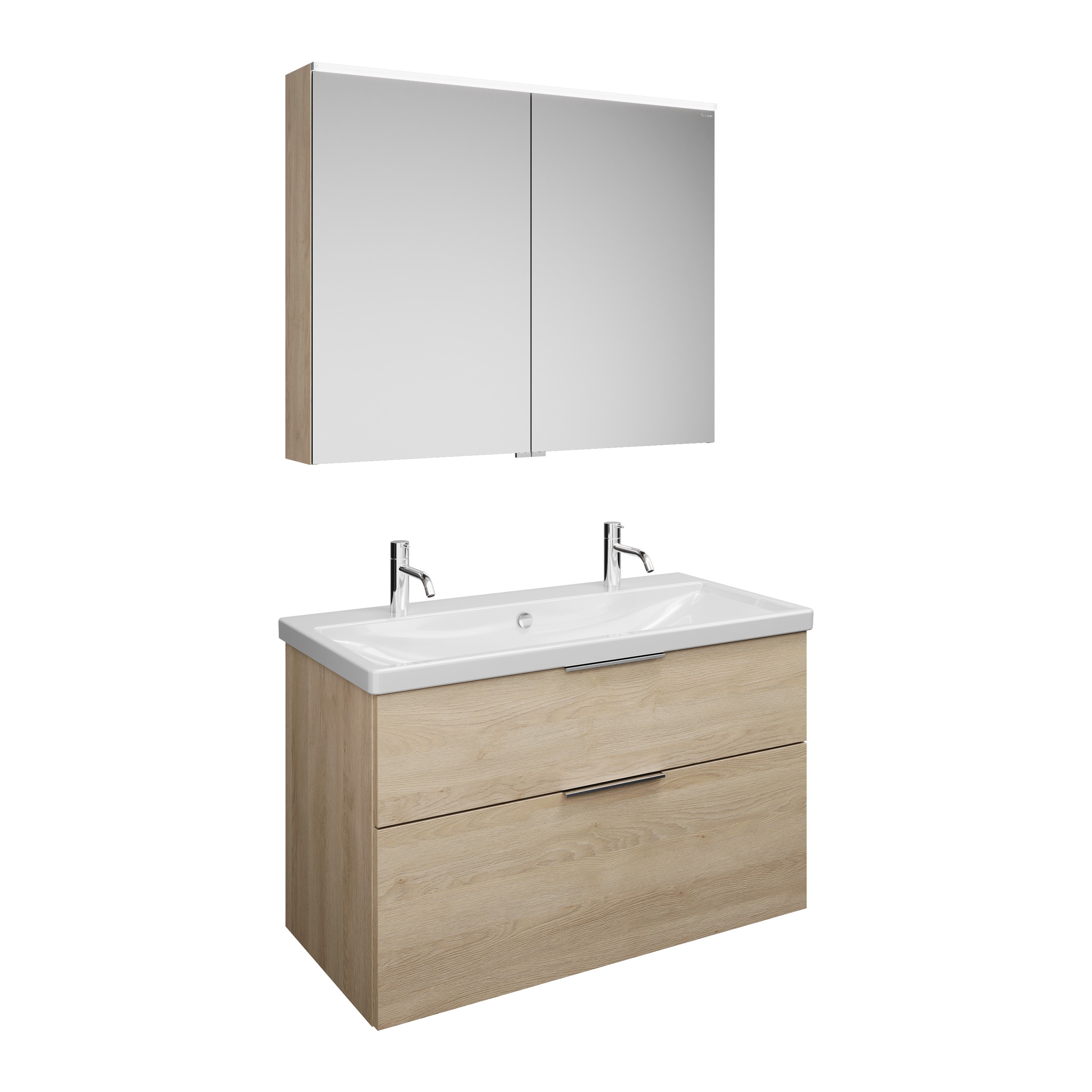 Burgbad Eqio Set, bestehend aus Spiegelschrank, Keramik-Waschtisch mit 2 Armaturbohrungen und Waschtischunterschrank, Breite 1030mm, SFAO103F3180C0001G0146