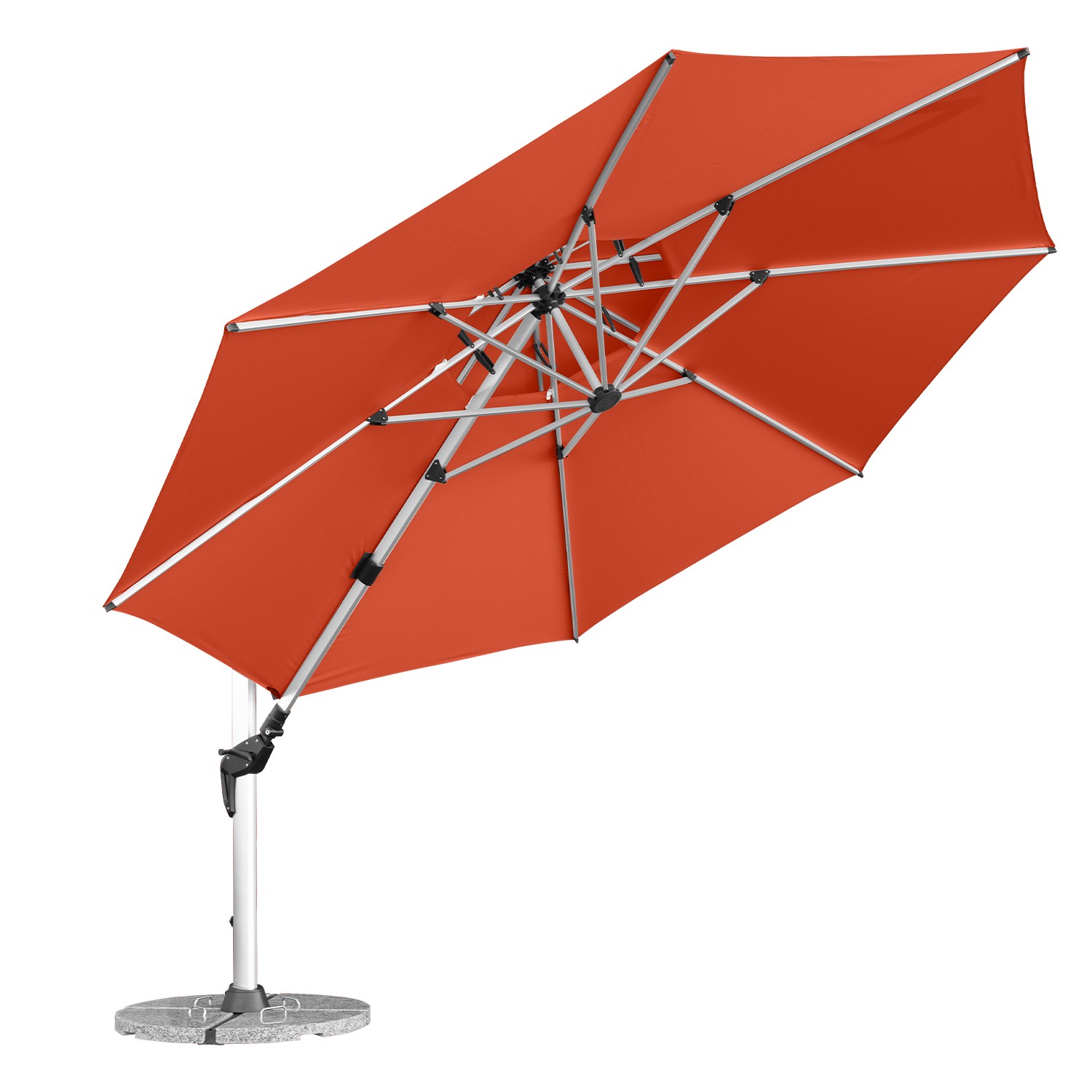 Mit Granitplatten | Terracotta Rot - anndora Sonnenschirm Ampelschirm Alu terrakotta 4m rund mit Windfang - 360º drehbar - komplett schwenkbar neigbar - inklusive 4 Granitplatten
