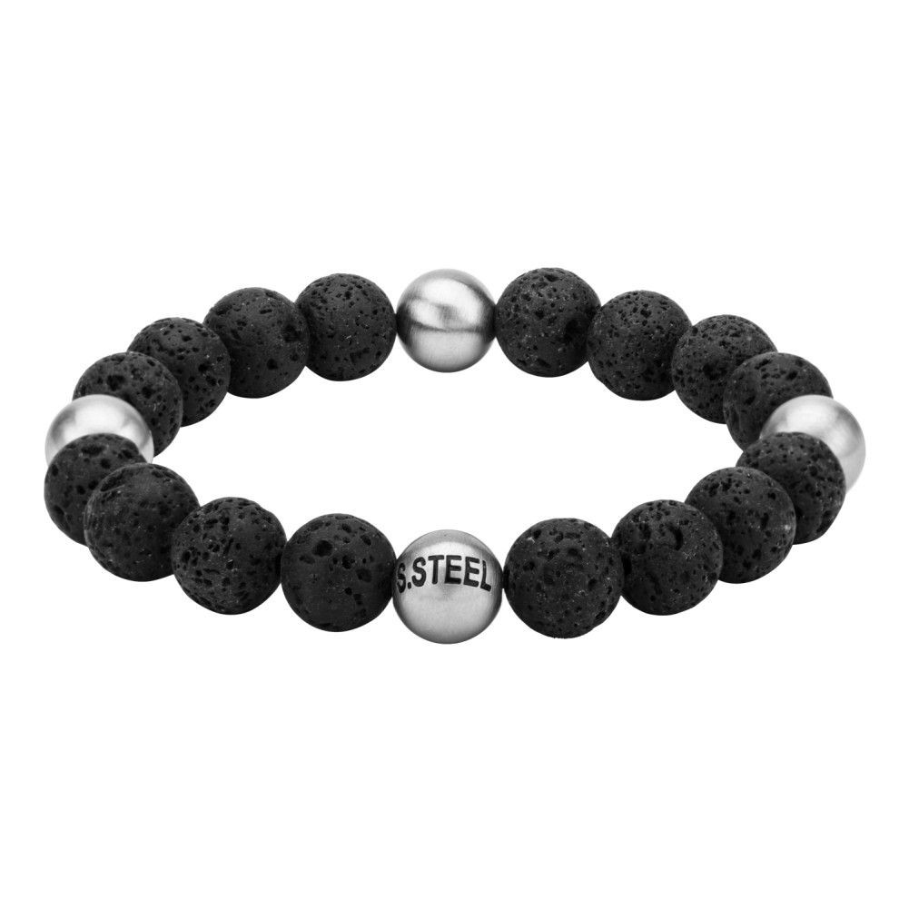 Herren Edelstahl Armband mit 10mm Lavastein Kugeln