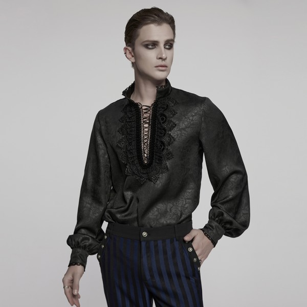 Romantic & Victorian Gothic Langarmshirt mit Spitzenvolants