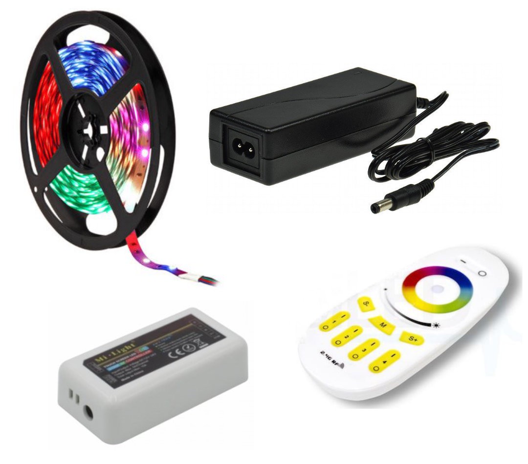 20m Meter (10-50m wählbar) RGB LED Streifen / Strip / Band komplett Set inkl. FUNK-RGB Controller + Fernbedienung und Netzteile